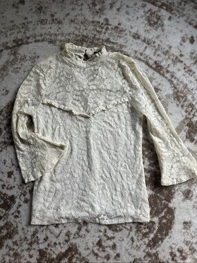 Lace High-Neck Blouse in Cream